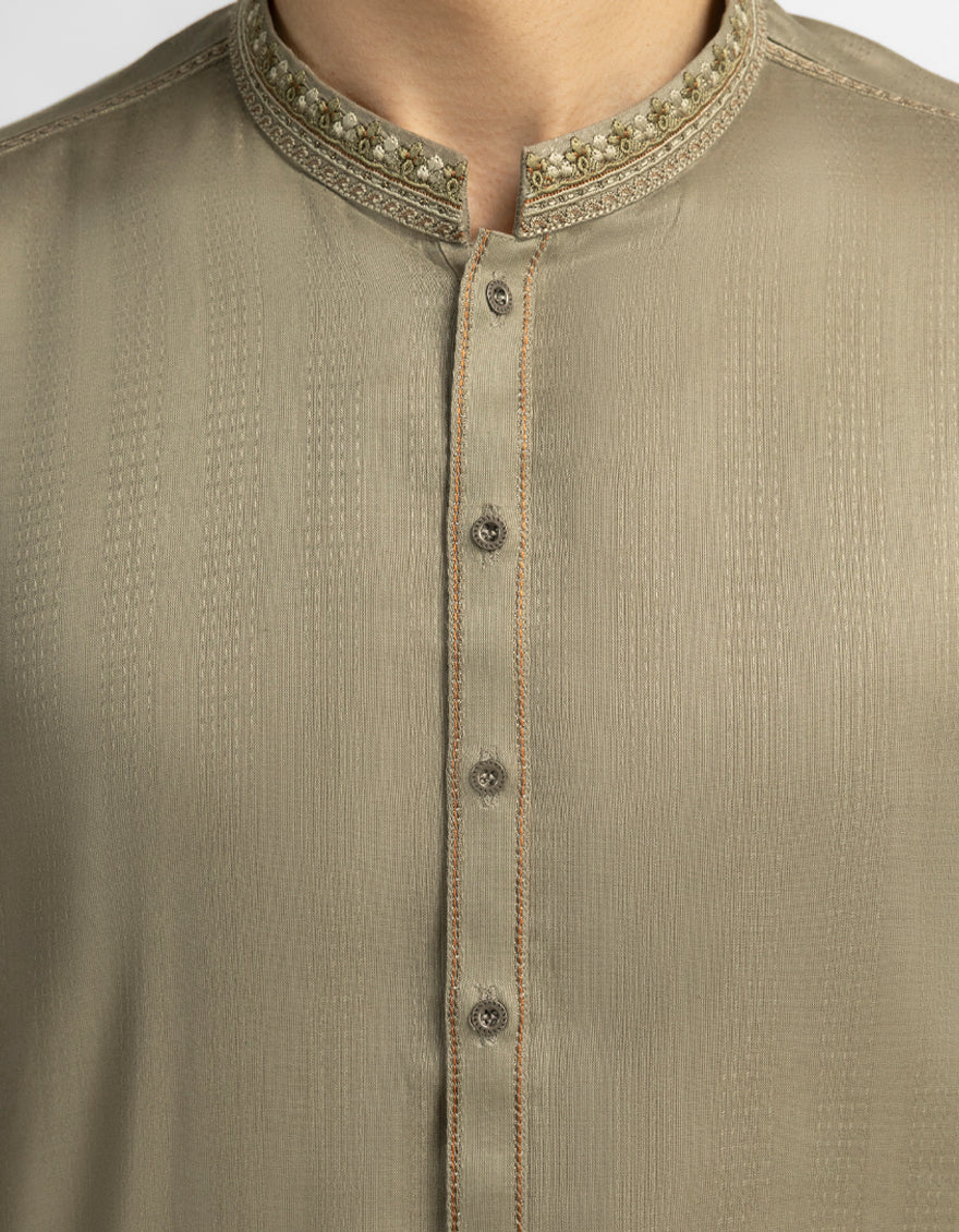 Cotton Olive Kurta - J. Junaid Jamshed