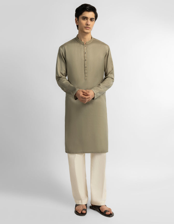 Cotton Olive Kurta - J. Junaid Jamshed