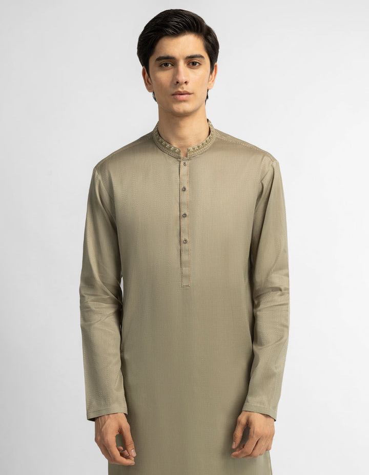 Cotton Olive Kurta - J. Junaid Jamshed