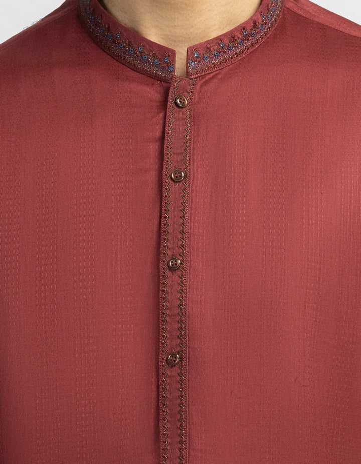 Cotton Maroon Kurta - J. Junaid Jamshed