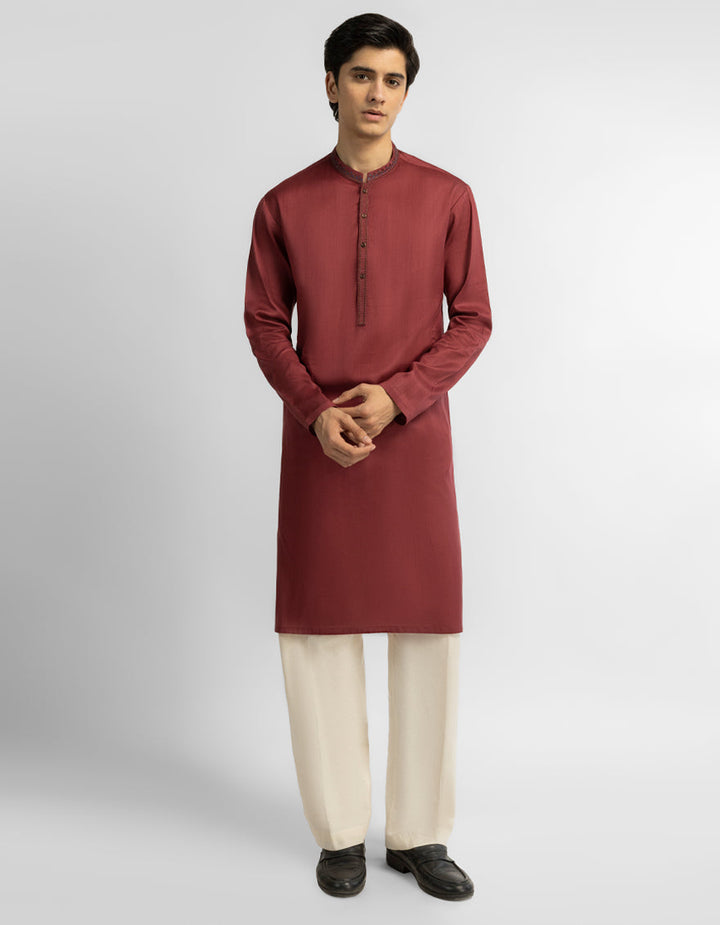 Cotton Maroon Kurta - J. Junaid Jamshed