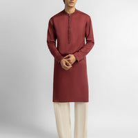 Cotton Maroon Kurta - J. Junaid Jamshed
