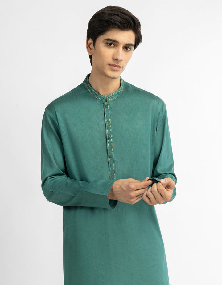 Cotton Green Kurta - J. Junaid Jamshed