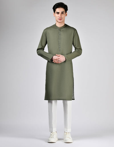 Cotton Green Kurta - J. Junaid Jamshed