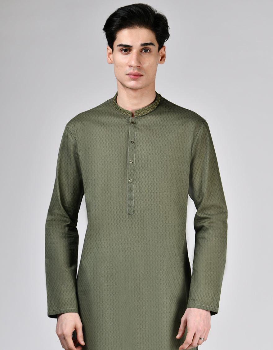 Cotton Green Kurta - J. Junaid Jamshed