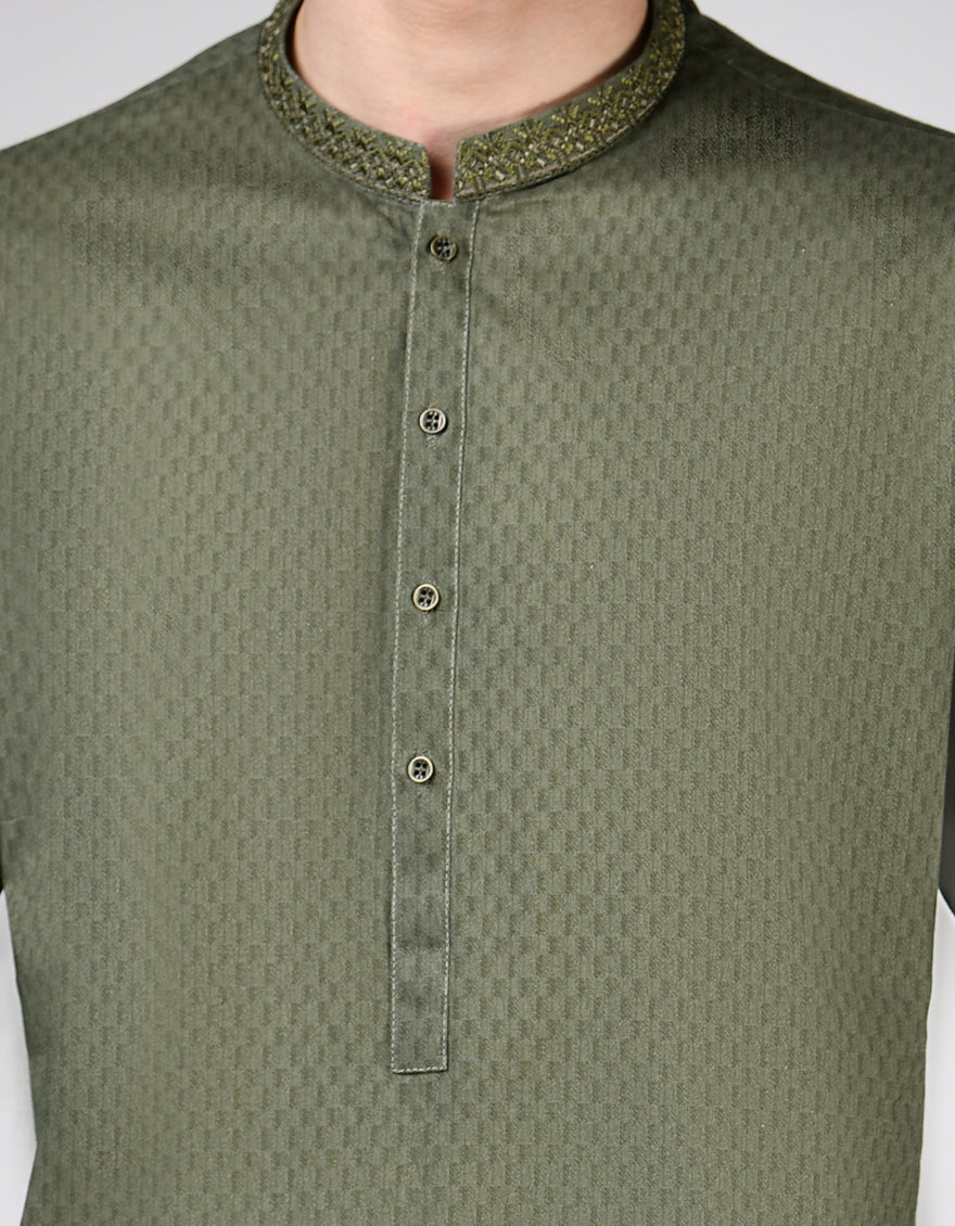 Cotton Green Kurta - J. Junaid Jamshed