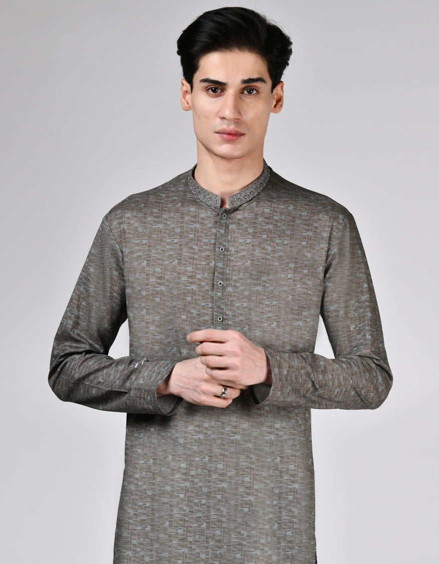 Cotton Brown Kurta - J. Junaid Jamshed