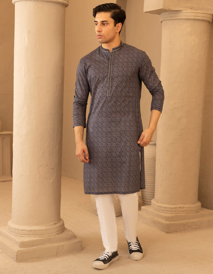 Cotton Grey Kurta - J. Junaid Jamshed