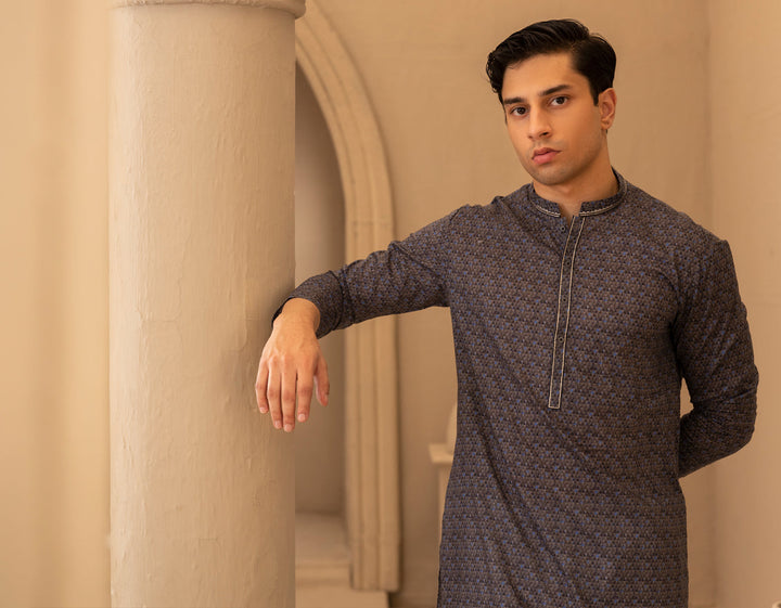 Cotton Grey Kurta - J. Junaid Jamshed