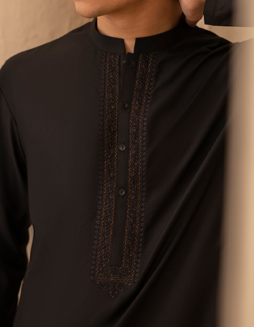 Blended Black Kurta - J. Junaid Jamshed