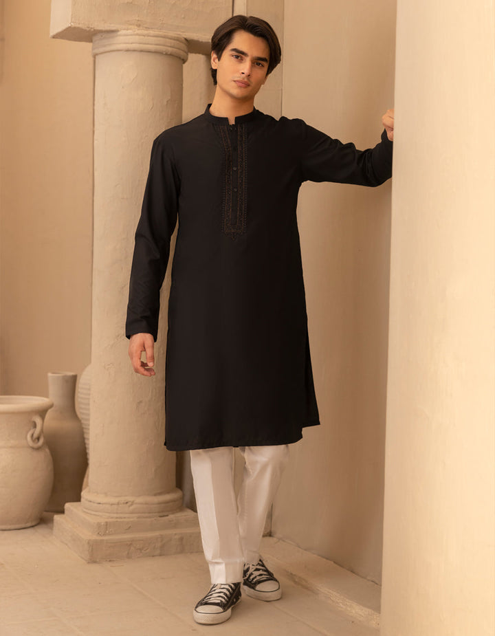 Blended Black Kurta - J. Junaid Jamshed