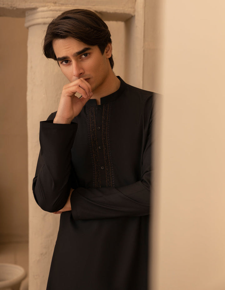 Blended Black Kurta - J. Junaid Jamshed