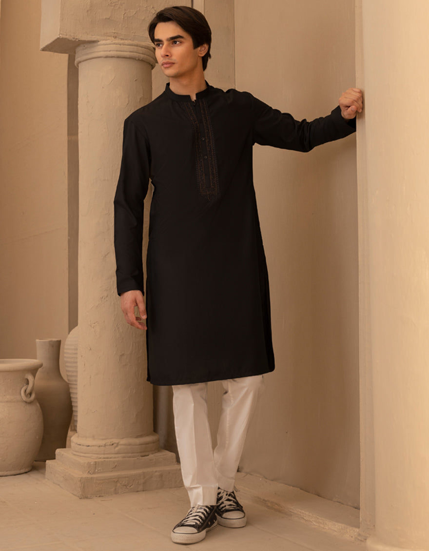 Blended Black Kurta - J. Junaid Jamshed