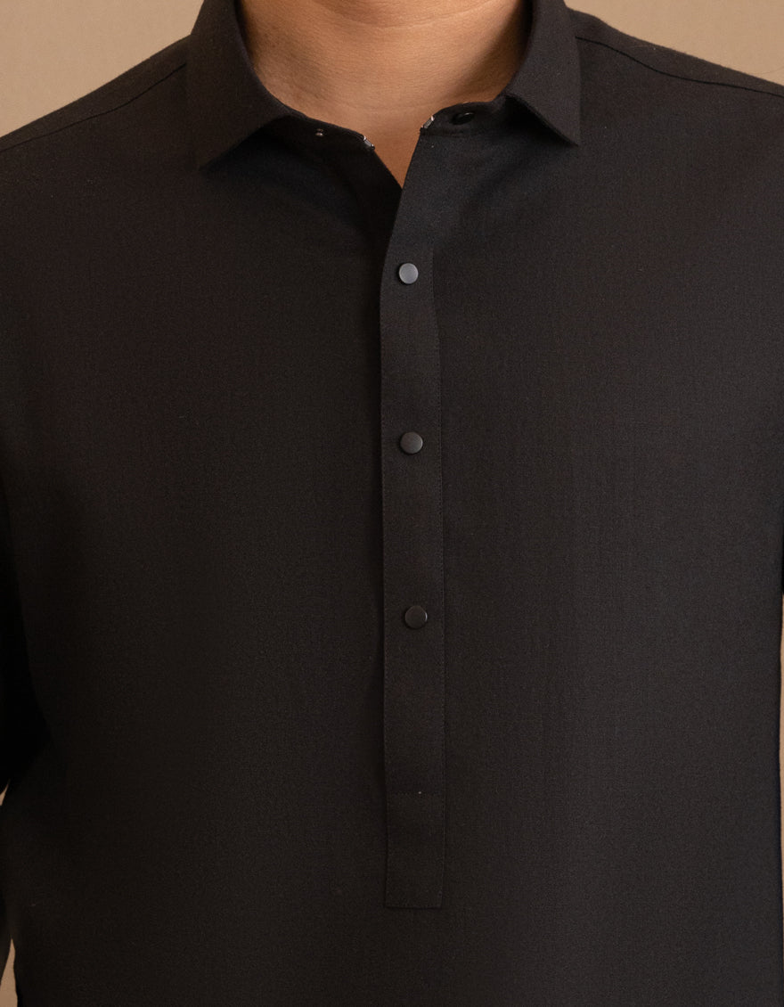 Blended Black Kurta - J. Junaid Jamshed