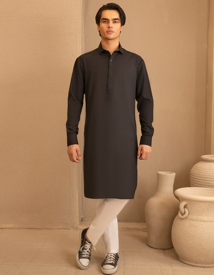 Blended Black Kurta - J. Junaid Jamshed