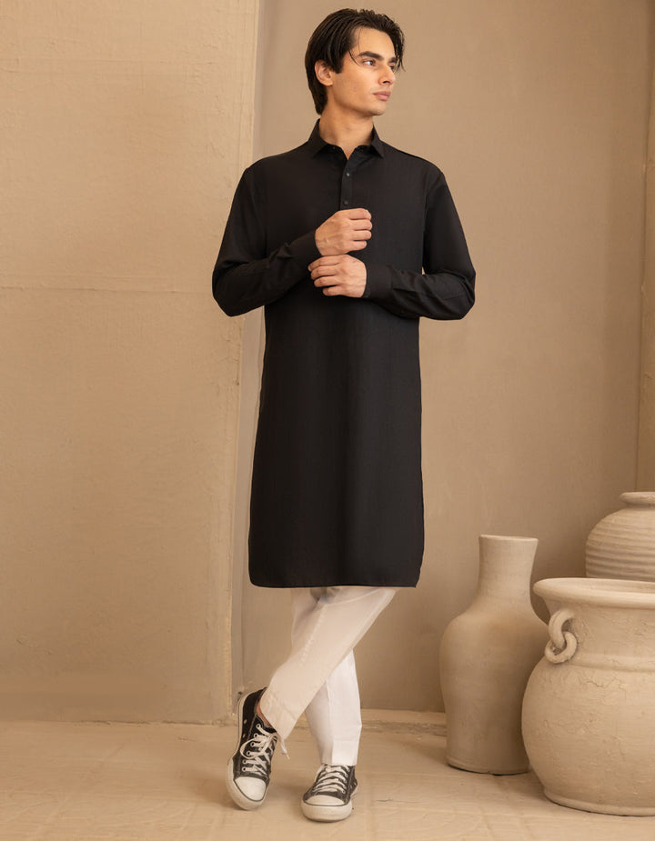 Blended Black Kurta - J. Junaid Jamshed