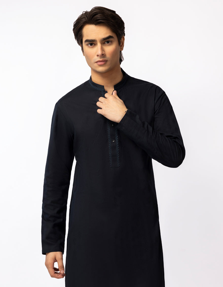 Cotton Black Kurta - J. Junaid Jamshed