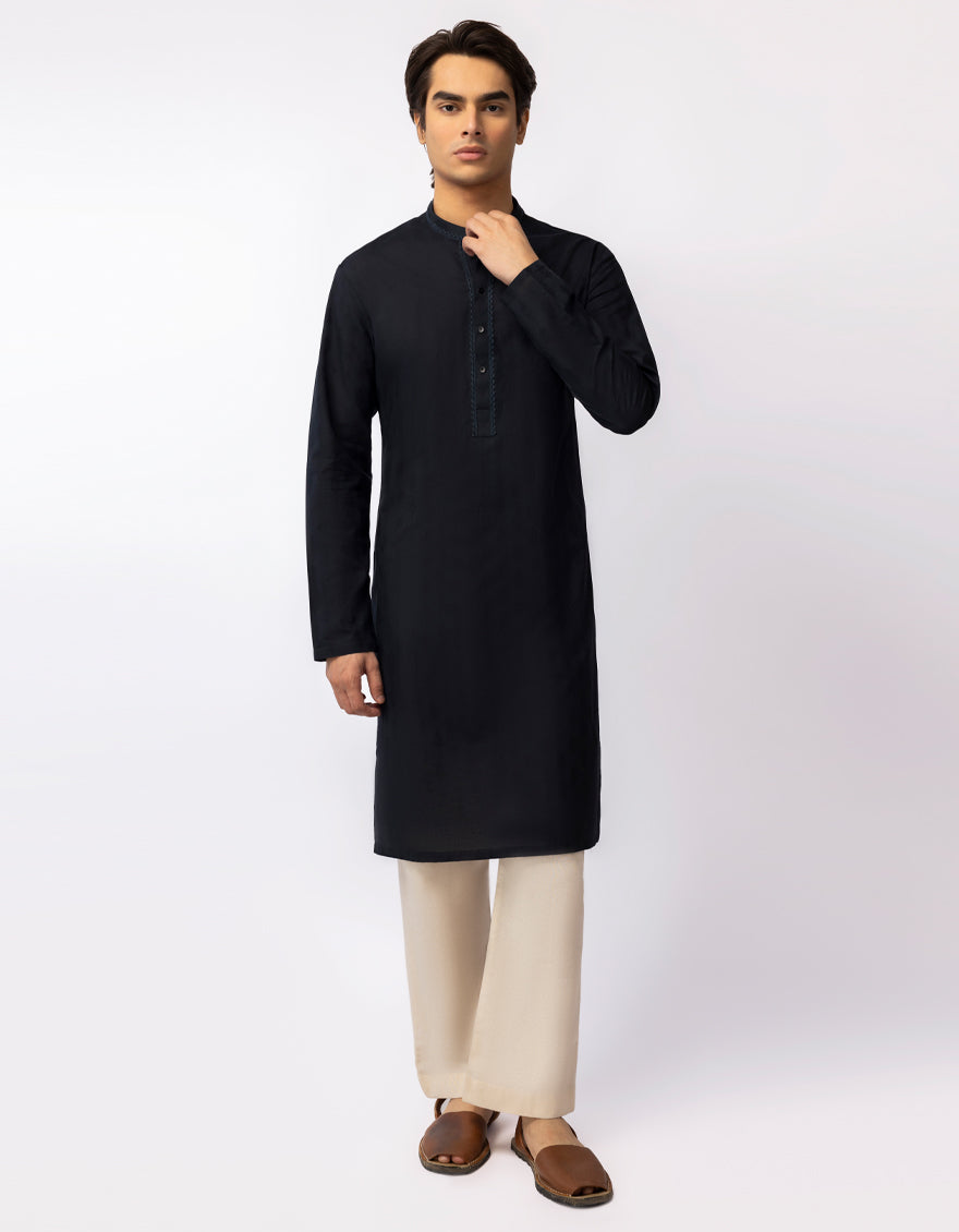 Cotton Black Kurta - J. Junaid Jamshed