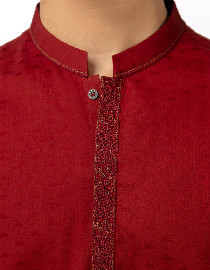 Cotton Red Kurta - J. Junaid Jamshed
