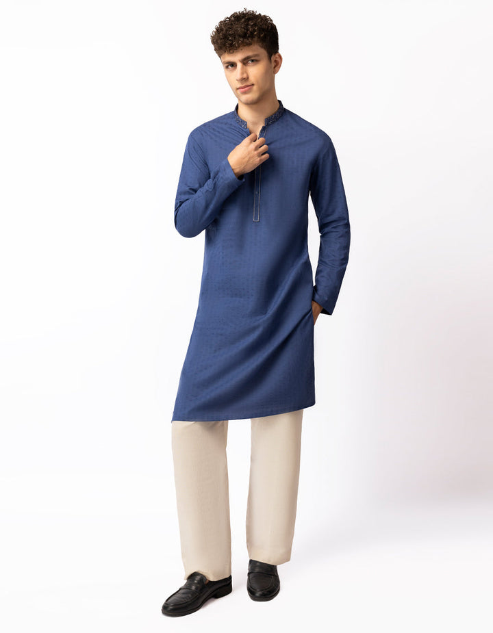 Cotton Blue Kurta - J. Junaid Jamshed