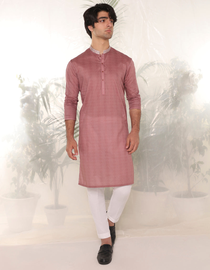 Cotton Tea Pink Kurta - J. Junaid Jamshed