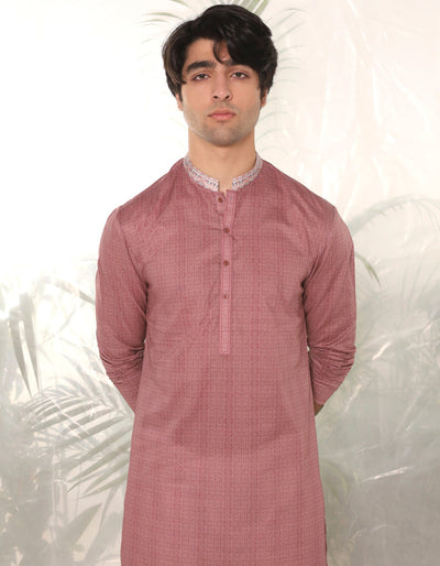 Cotton Tea Pink Kurta - J. Junaid Jamshed