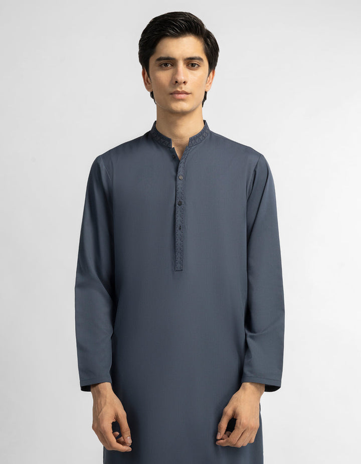 Blended Dark Grey Kurta - J. Junaid Jamshed