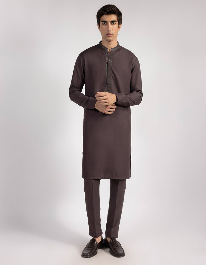 Blended Brown Kurta Trouser - J. Junaid Jamshed