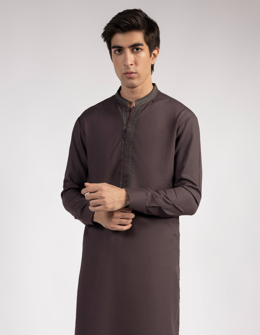 Blended Brown Kurta Trouser - J. Junaid Jamshed