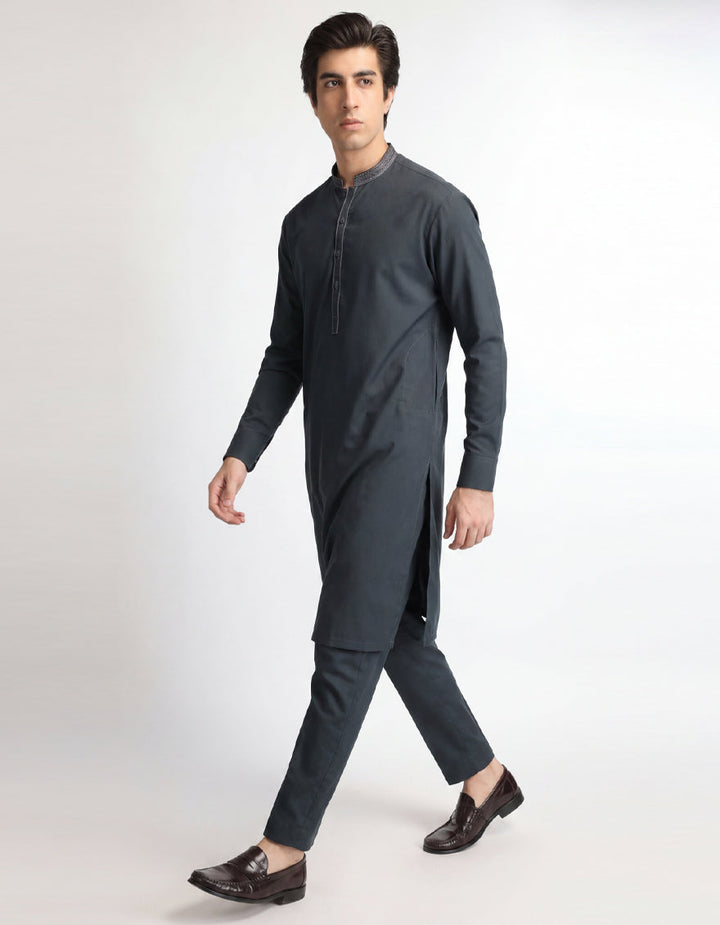 Blended Dark Green Kurta Trouser - J. Junaid Jamshed