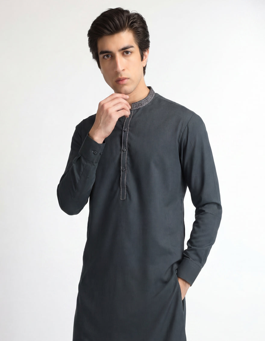 Blended Dark Green Kurta Trouser - J. Junaid Jamshed