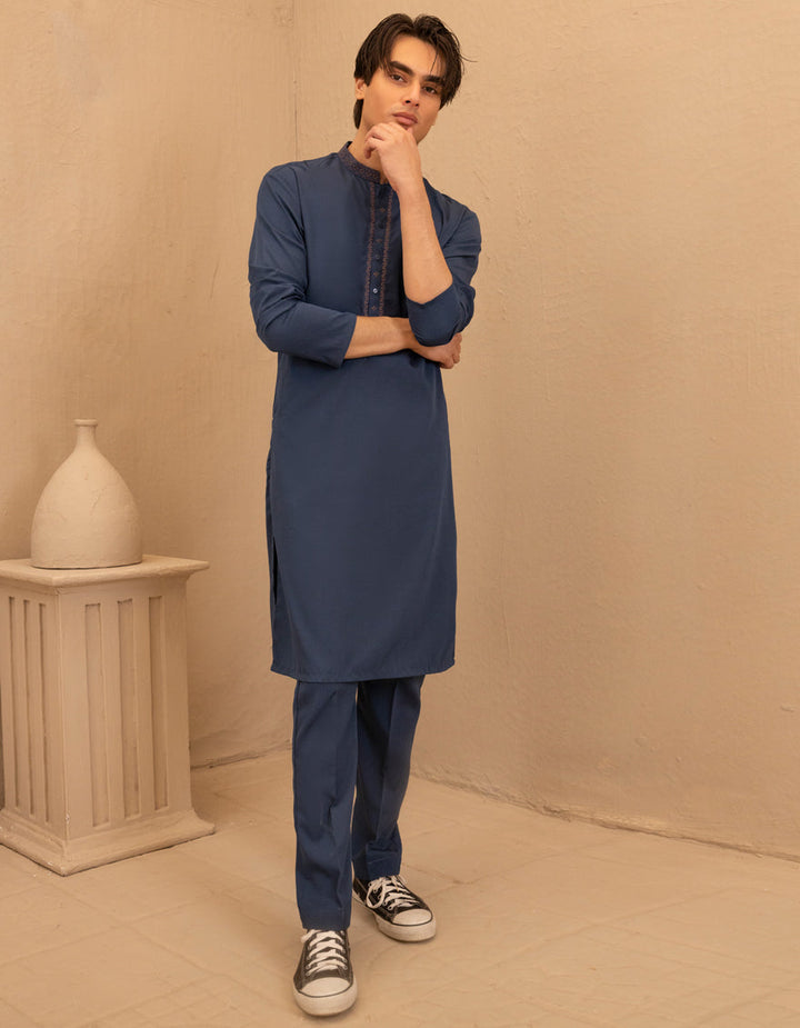 Blended Blue Kurta Trouser - J. Junaid Jamshed