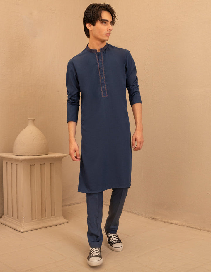 Blended Blue Kurta Trouser - J. Junaid Jamshed