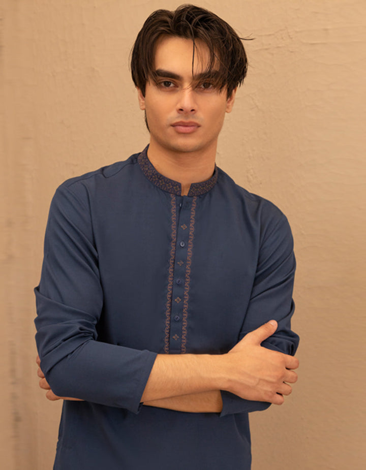 Blended Blue Kurta Trouser - J. Junaid Jamshed