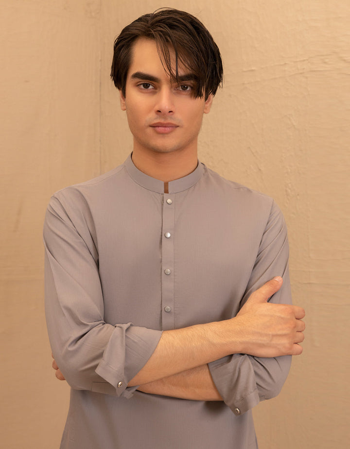 Cotton Light Grey Kurta Trouser - J. Junaid Jamshed