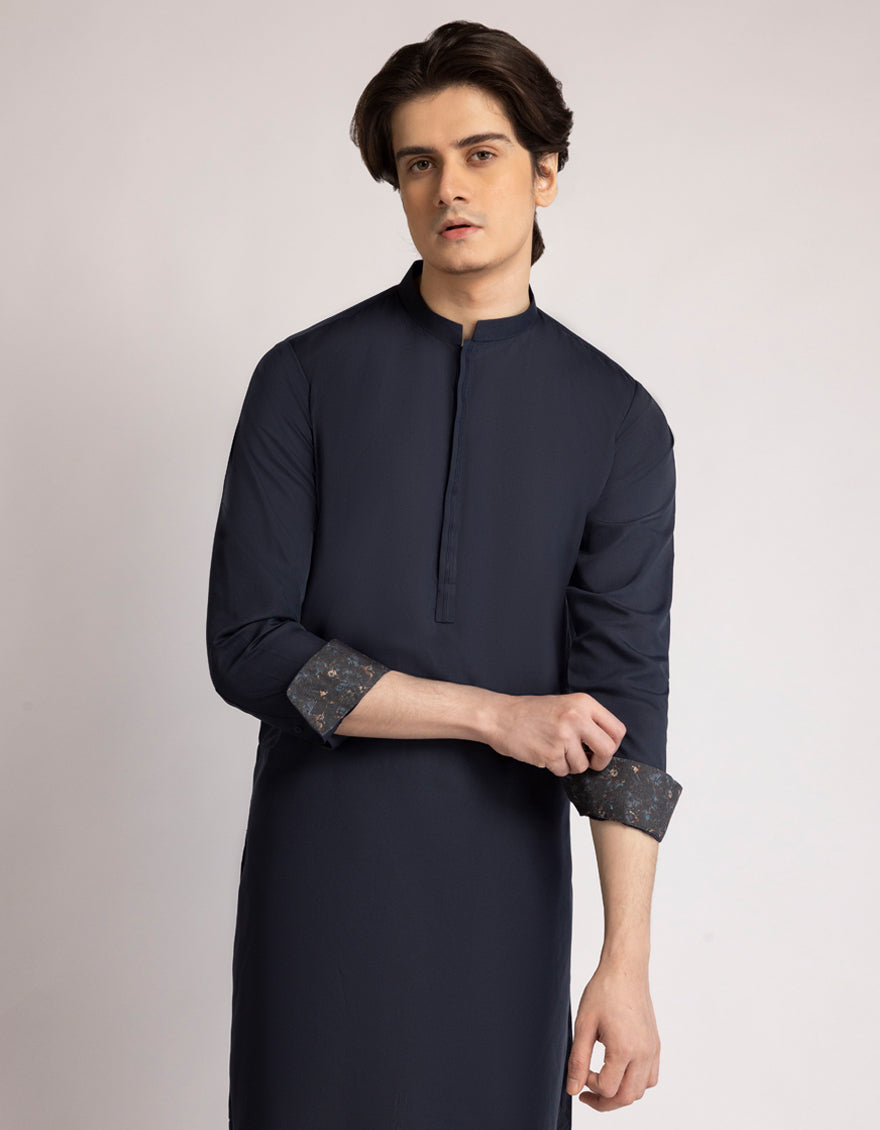 Blended Dark Navy Kurta Trouser - J. Junaid Jamshed