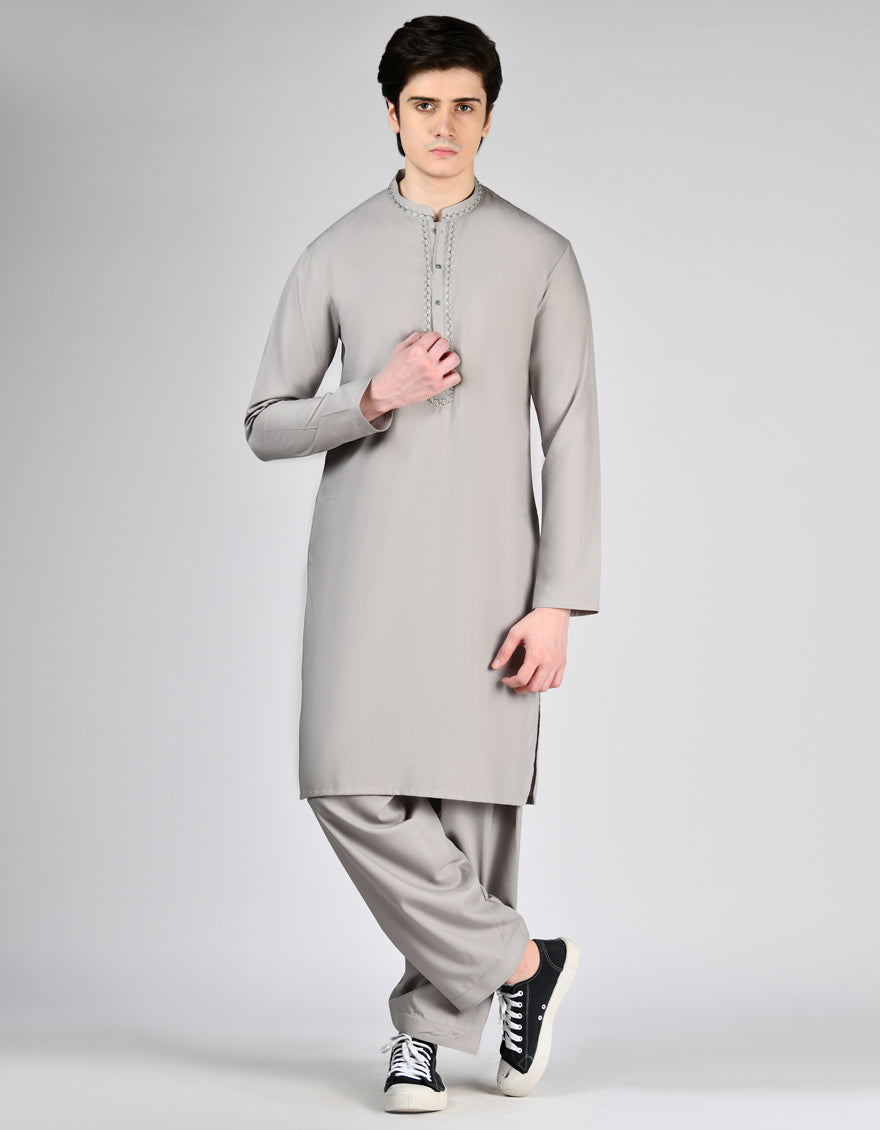 Blended Grey Shalwar Kameez - J. Junaid Jamshed