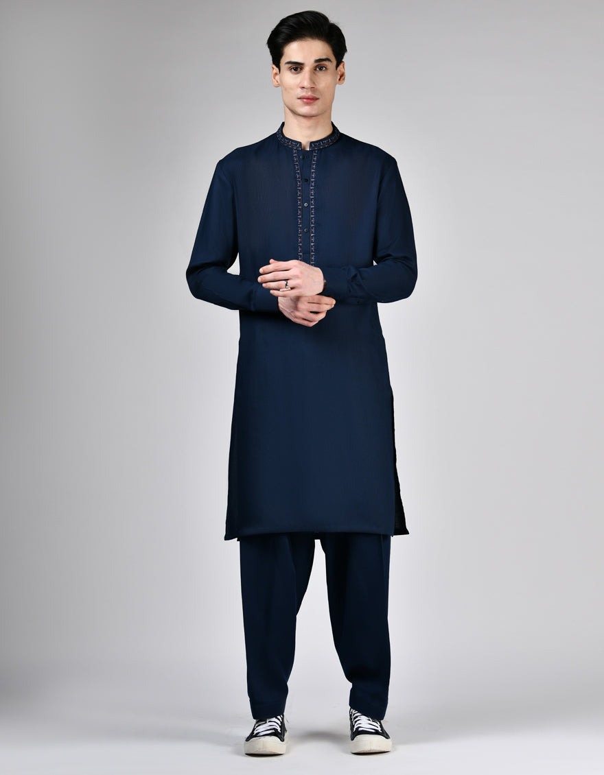 Blended Blue Shalwar Kameez - J. Junaid Jamshed