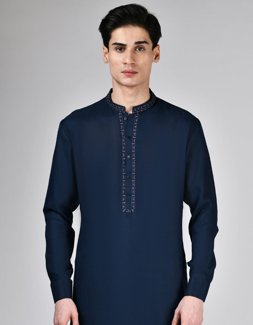 Blended Blue Shalwar Kameez - J. Junaid Jamshed