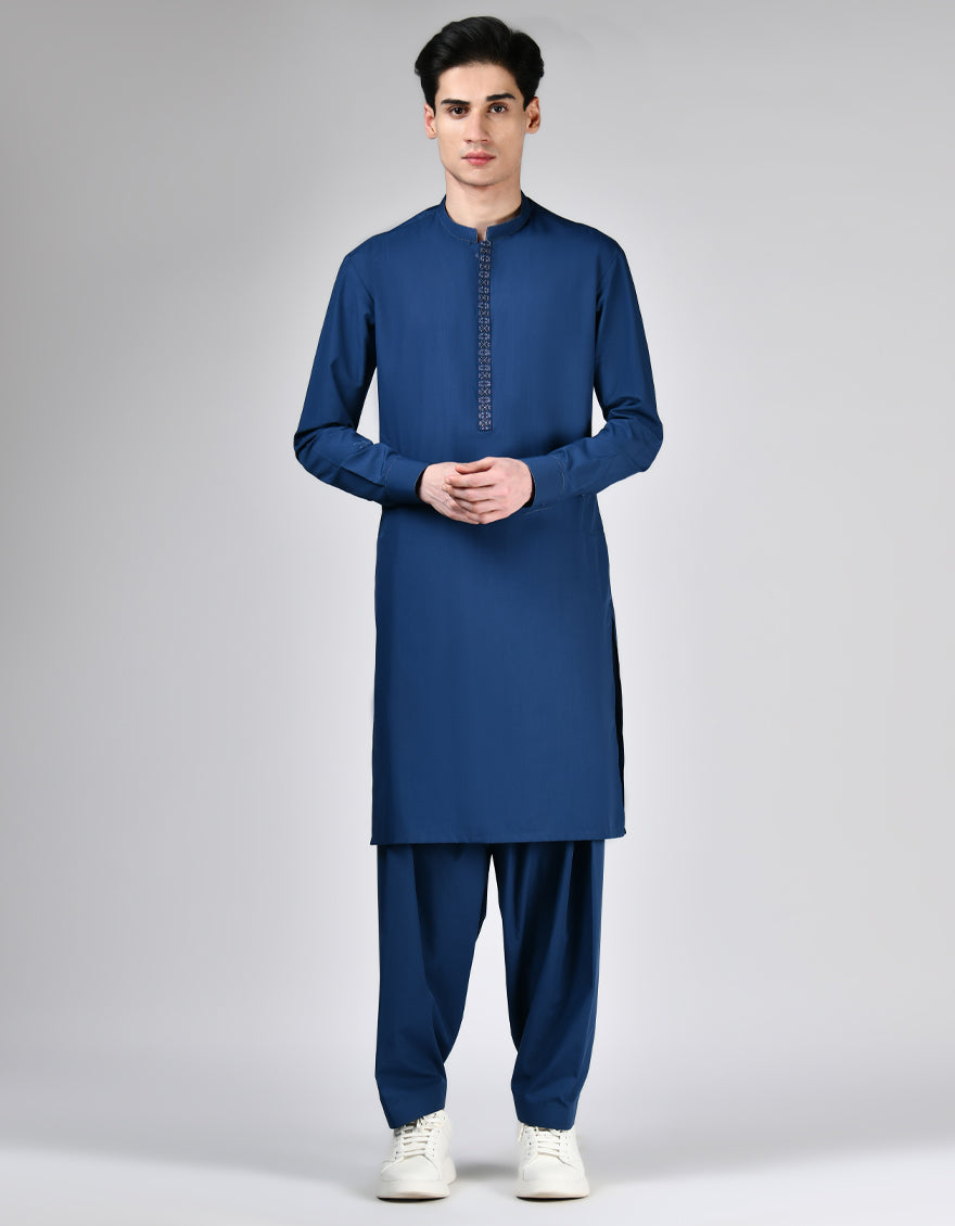 Blended Blue Shalwar Kameez - J. Junaid Jamshed