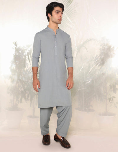 Blended Dull Grey Kameez Shalwar - J. Junaid Jamshed