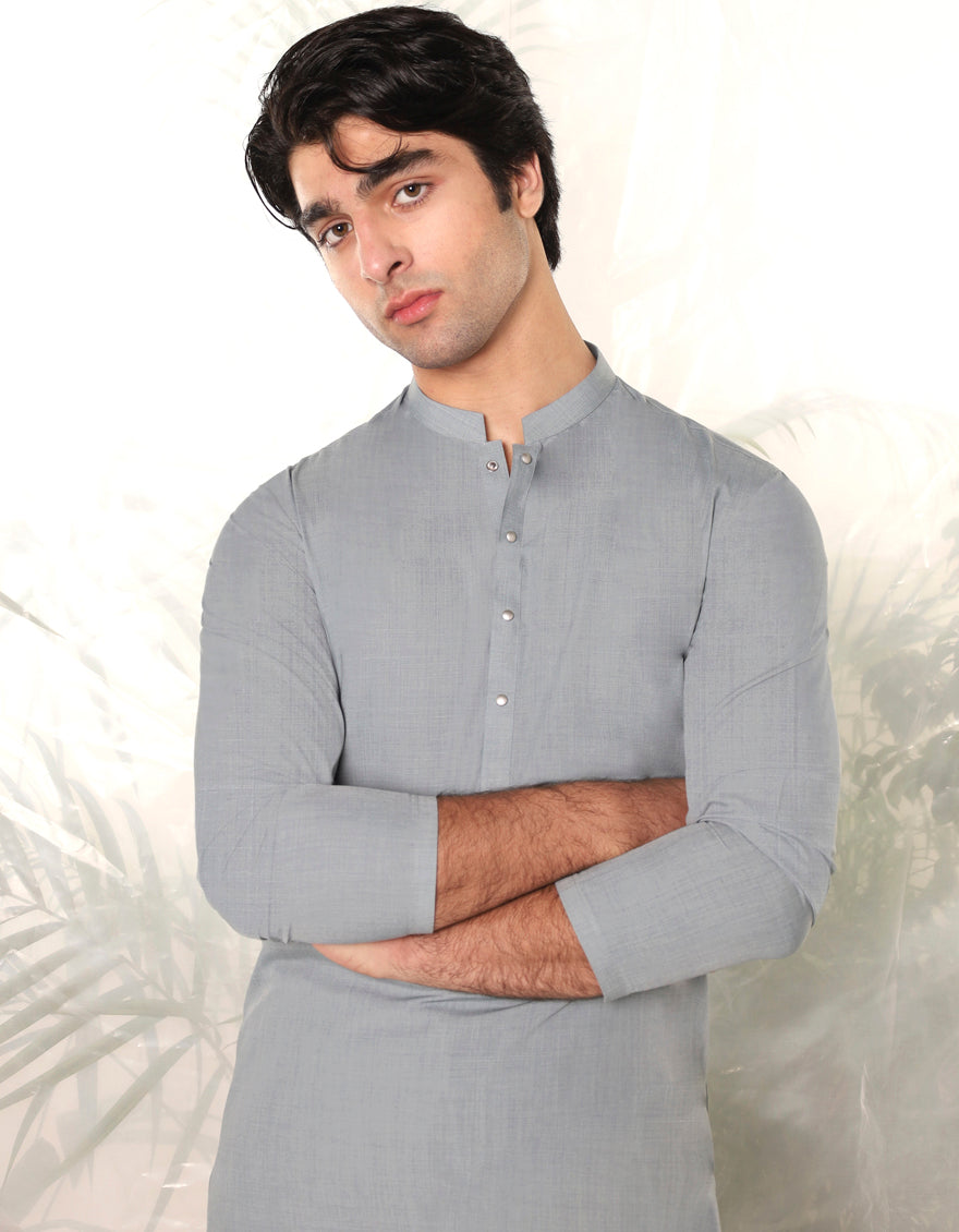 Blended Dull Grey Kameez Shalwar - J. Junaid Jamshed