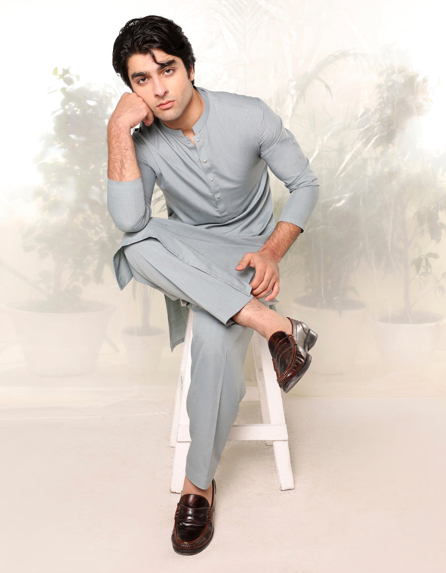 Blended Dull Grey Kameez Shalwar - J. Junaid Jamshed