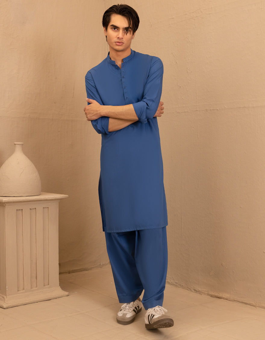 Blended Blue Shalwar Kameez - J. Junaid Jamshed