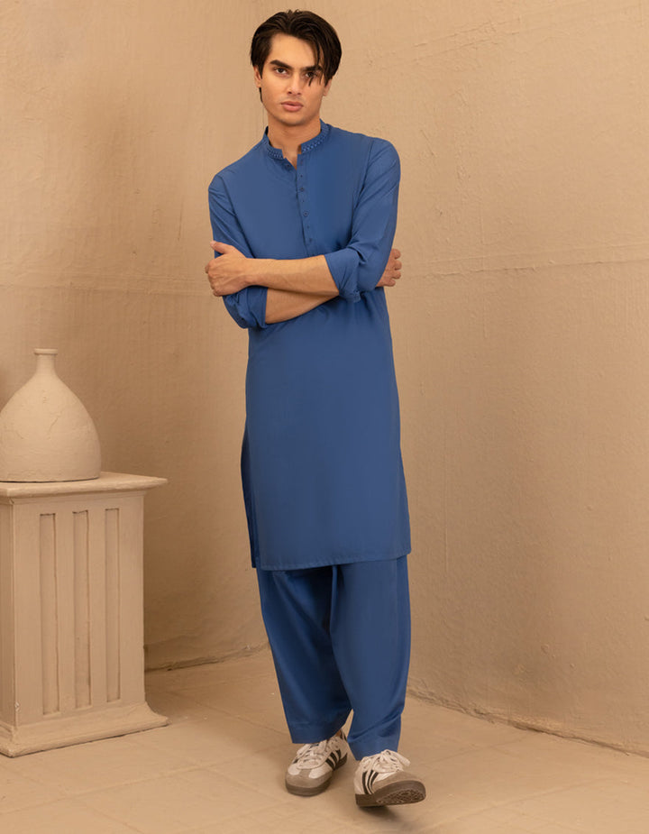 Blended Blue Shalwar Kameez - J. Junaid Jamshed