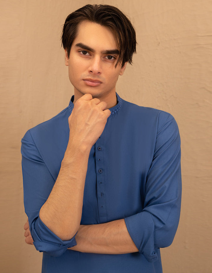 Blended Blue Shalwar Kameez - J. Junaid Jamshed