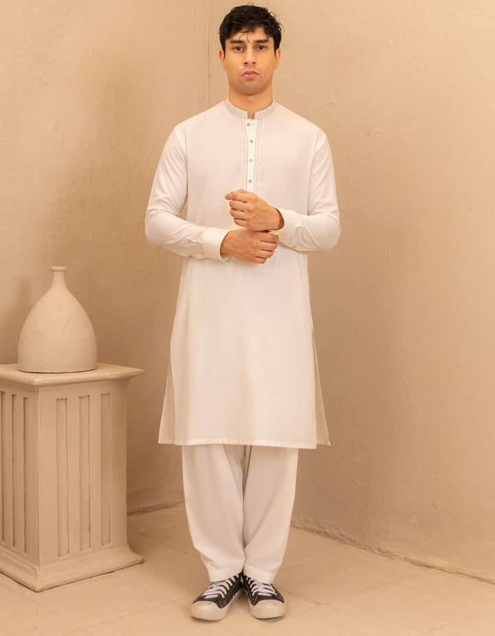 Blended White Shalwar Kameez - J. Junaid Jamshed