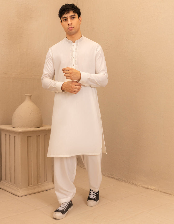 Blended White Shalwar Kameez - J. Junaid Jamshed
