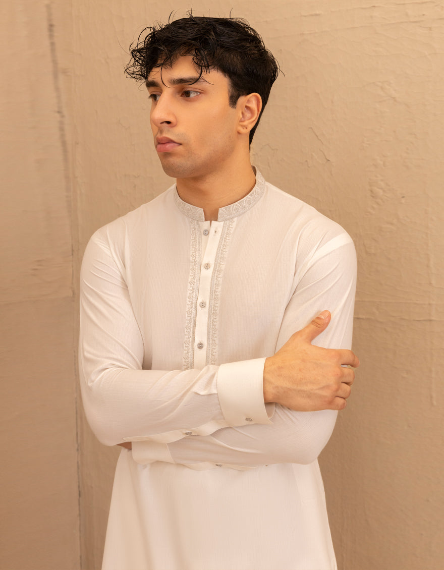 Blended White Shalwar Kameez - J. Junaid Jamshed