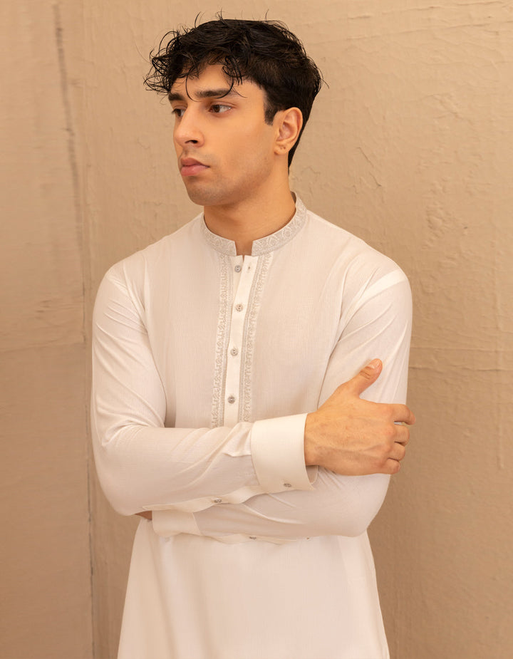 Blended White Shalwar Kameez - J. Junaid Jamshed